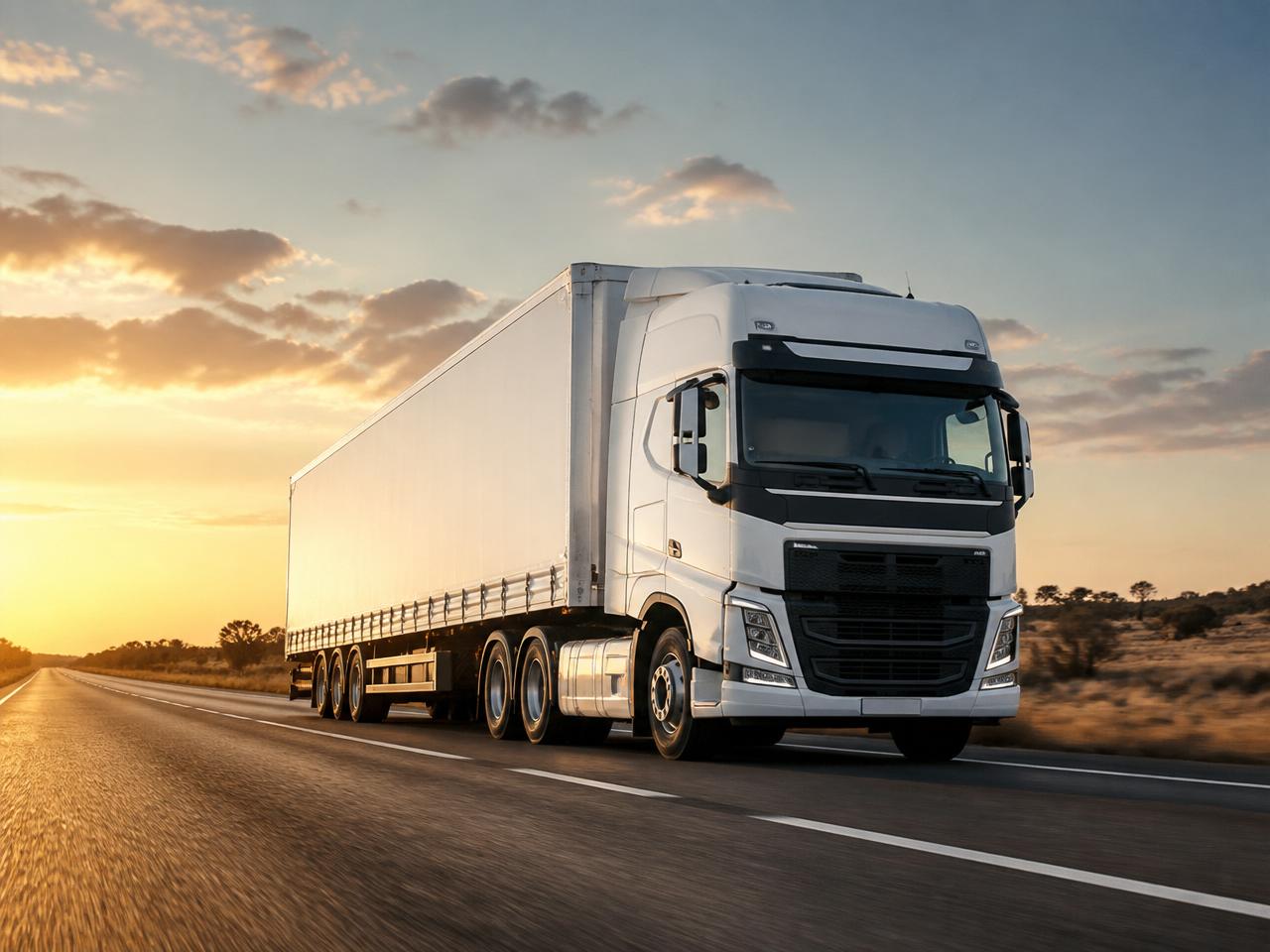 White interstate freight truck travelling across open Australian country connecting states
